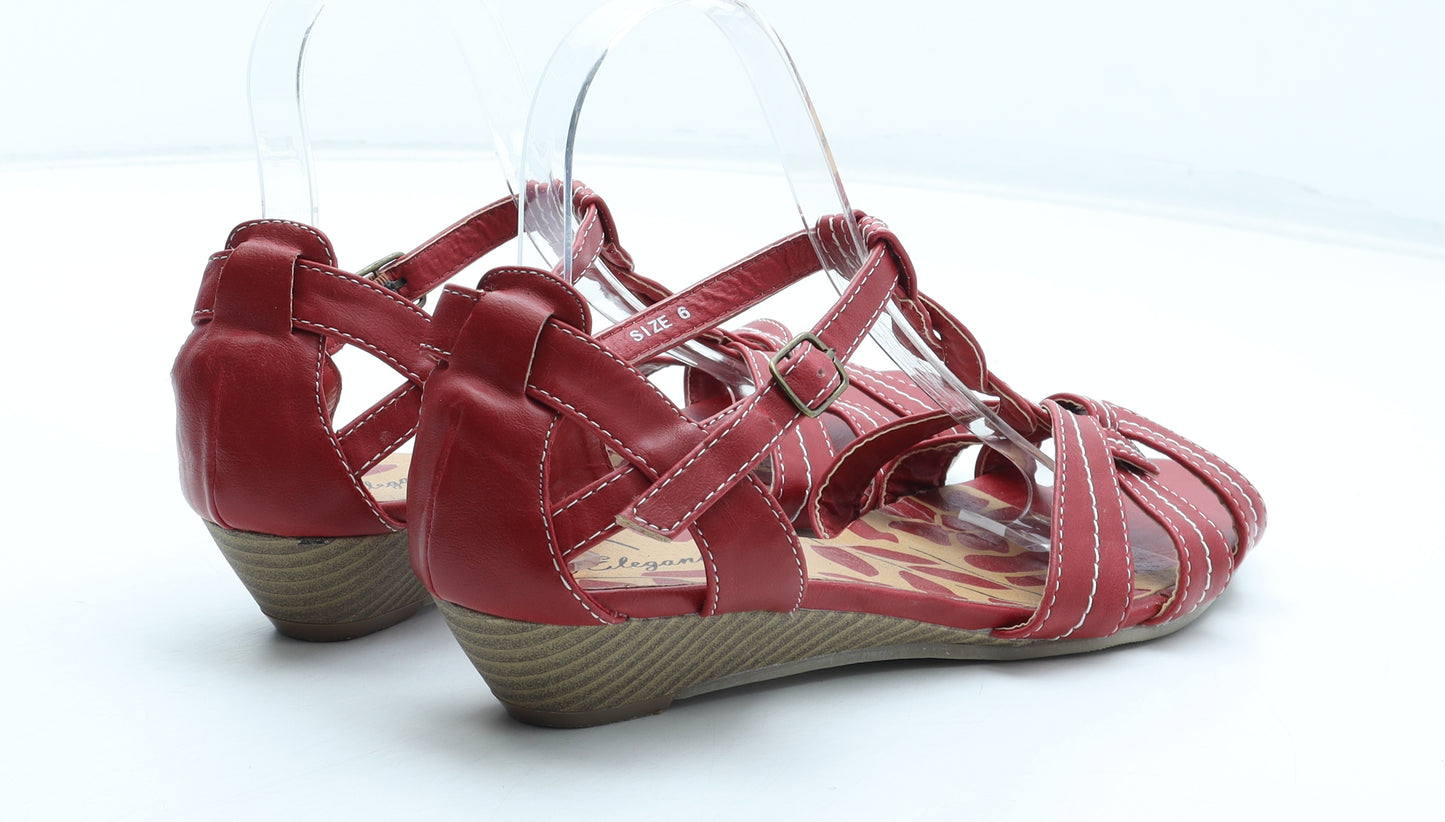 Elegance Womens Red Polyurethane Strappy Sandal UK