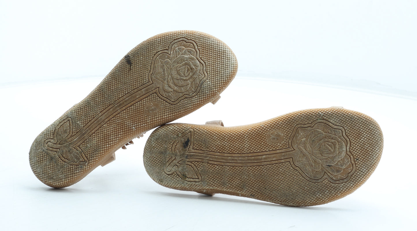 Preworn Womens Beige Floral Polyurethane Thong Sandal UK