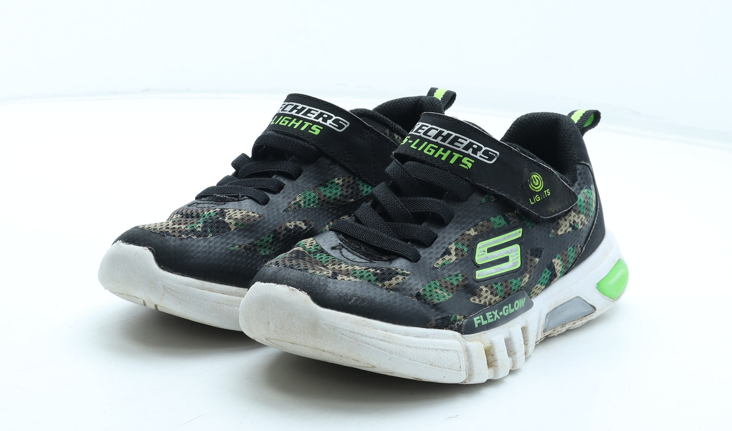 Skechers Boys Black Camouflage Polyester Trainer UK 2 34 - Flex-Glow