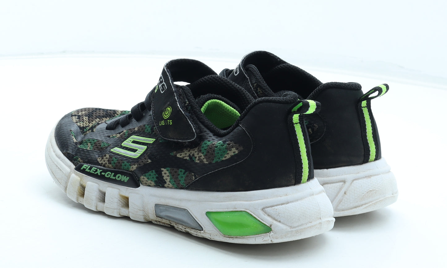 Skechers Boys Black Camouflage Polyester Trainer UK 2 34 - Flex-Glow