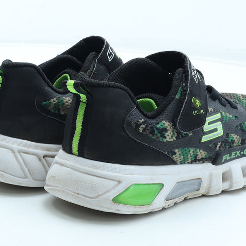 Skechers Boys Black Camouflage Polyester Trainer UK 2 34 - Flex-Glow