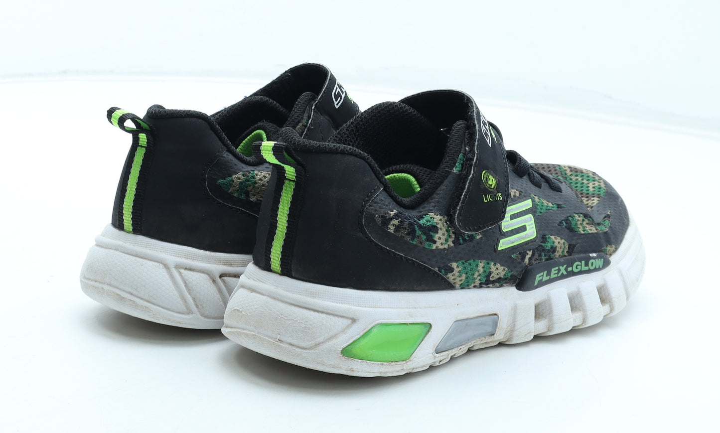 Skechers Boys Black Camouflage Polyester Trainer UK 2 34 - Flex-Glow