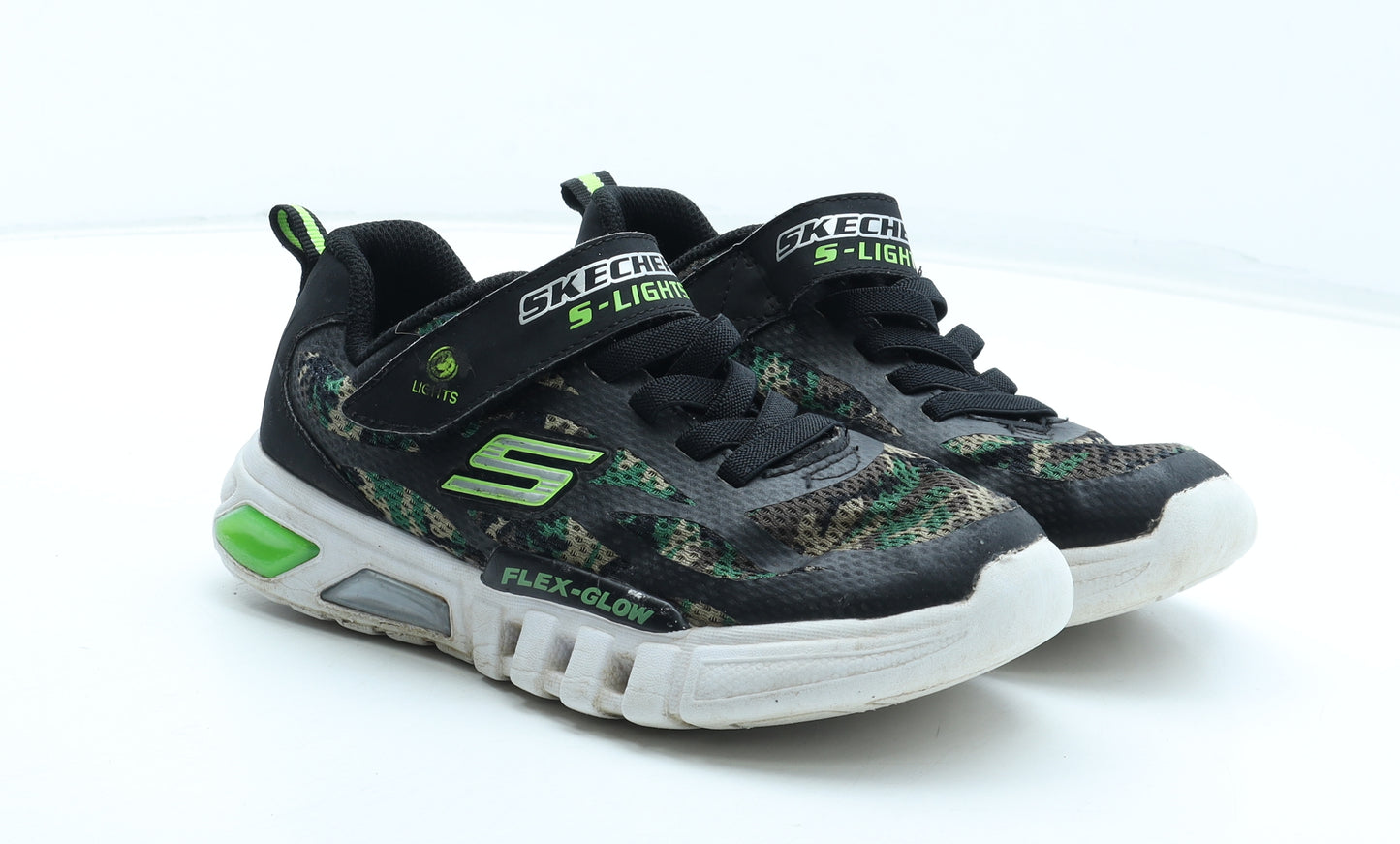Skechers Boys Black Camouflage Polyester Trainer UK 2 34 - Flex-Glow