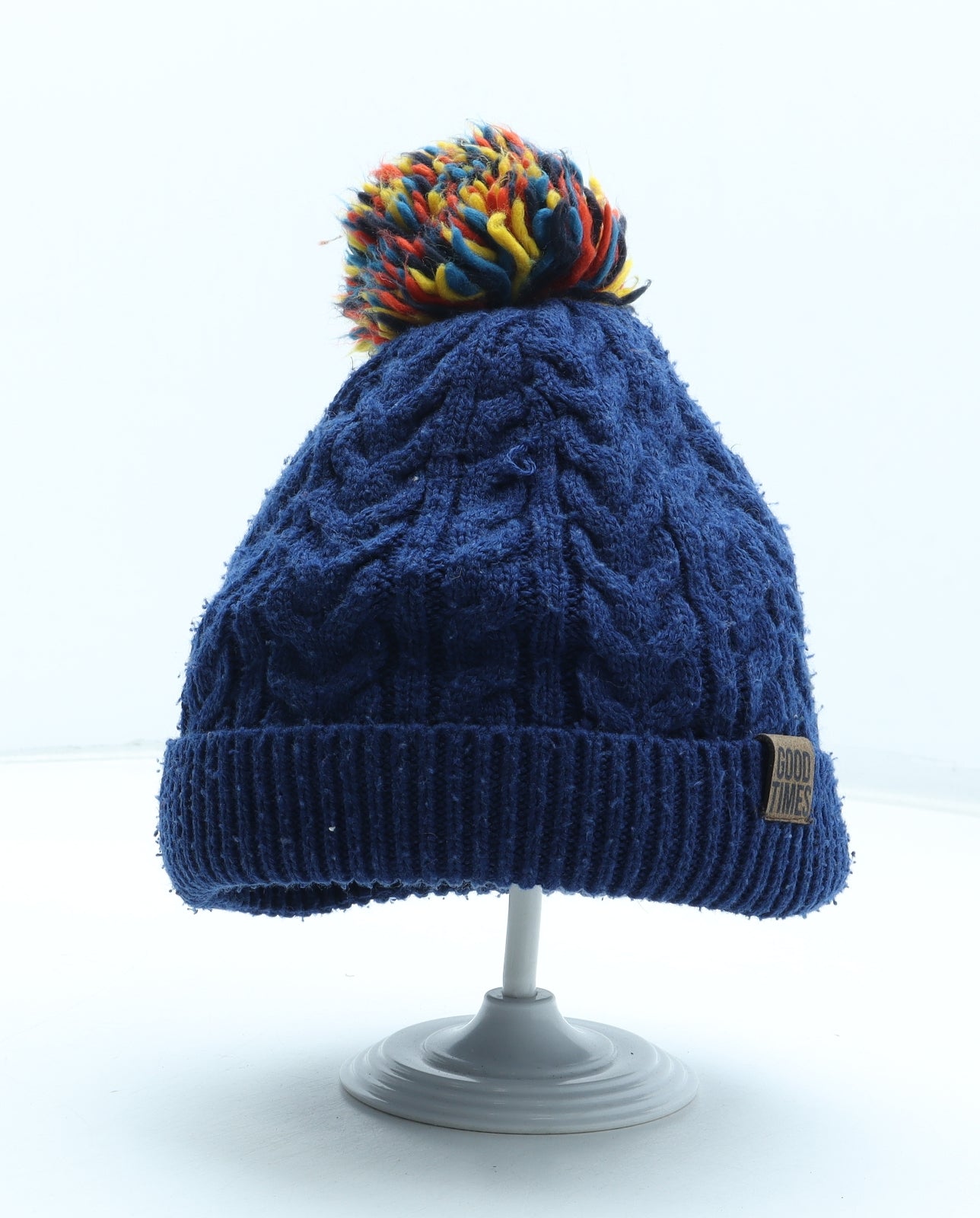 John Lewis Boys Blue Acrylic Bobble Hat One Size - UK Size 9-12 Years