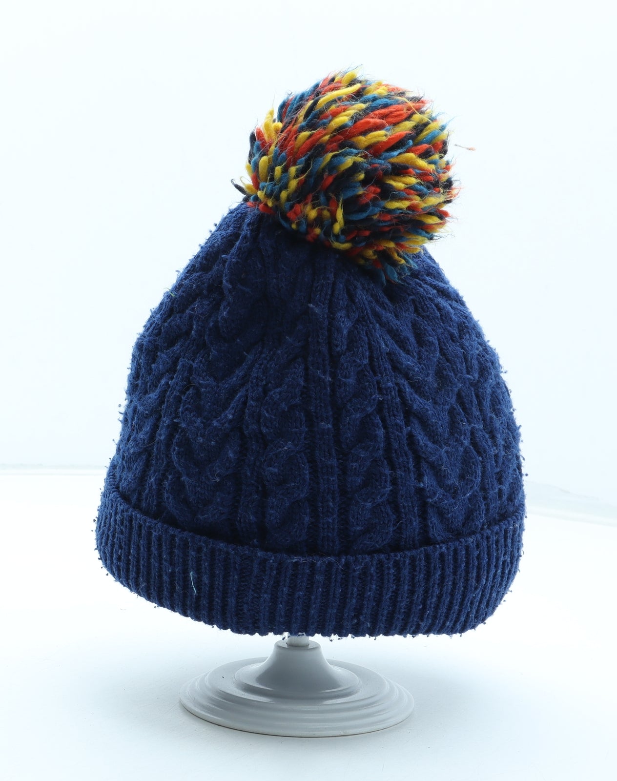 John Lewis Boys Blue Acrylic Bobble Hat One Size - UK Size 9-12 Years