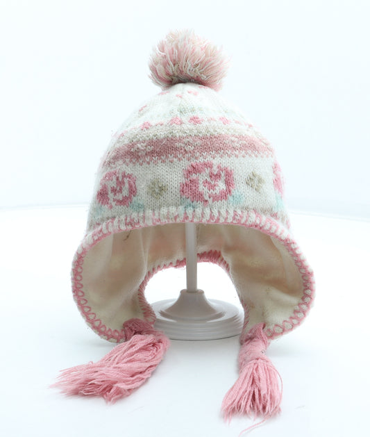 Preworn Girls Multicoloured Floral Acrylic Winter Hat Size S