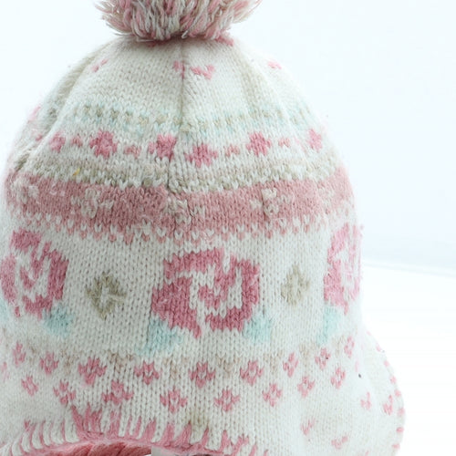 Preworn Girls Multicoloured Floral Acrylic Winter Hat Size S