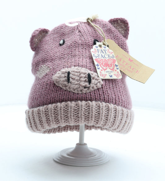 Fat Face Womens Pink Wool Beanie Size M - Pig Detail