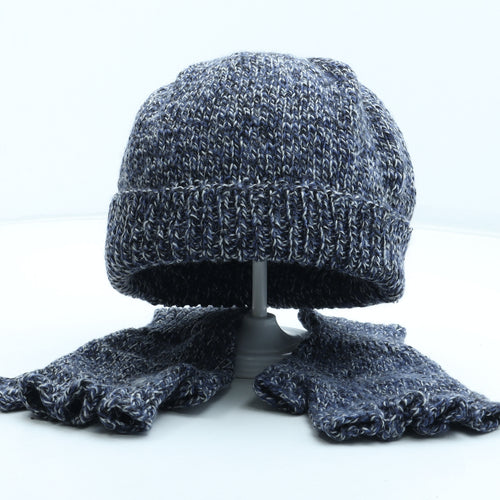 Preworn Mens Blue Acrylic Beanie One Size - Gloves included