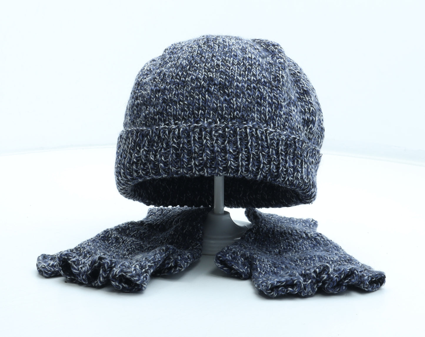 Preworn Mens Blue Acrylic Beanie One Size - Gloves included