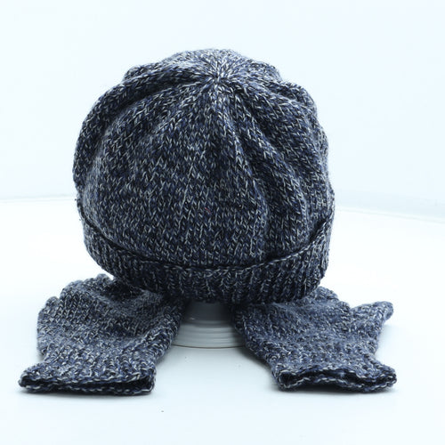 Preworn Mens Blue Acrylic Beanie One Size - Gloves included