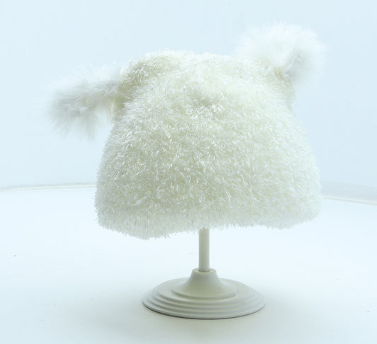 Preworn Girls White Polyester Bobble Hat Size S