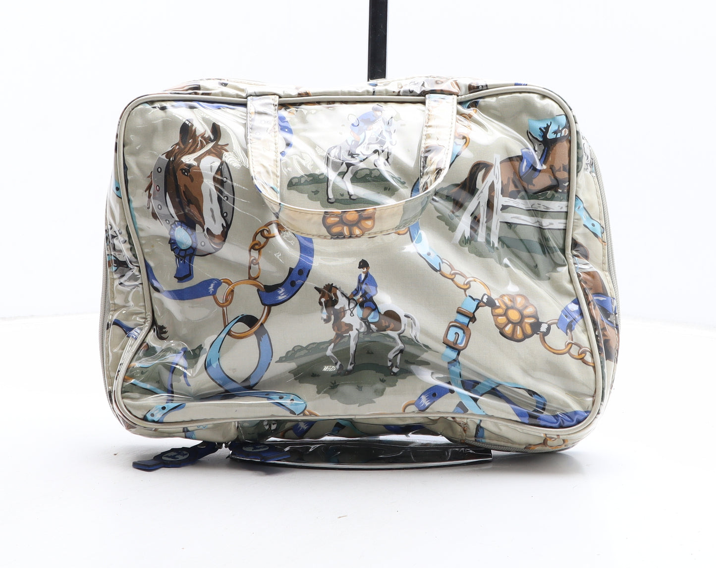 Nick & Nora Womens Beige Geometric Polyurethane Top Handle Bag Size Medium - Horse Pattern