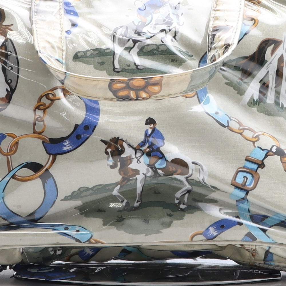 Nick & Nora Womens Beige Geometric Polyurethane Top Handle Bag Size Medium - Horse Pattern