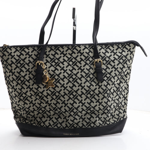 Tommy Hilfiger Womens Beige Logo Polyurethane Top Handle Bag Size Medium
