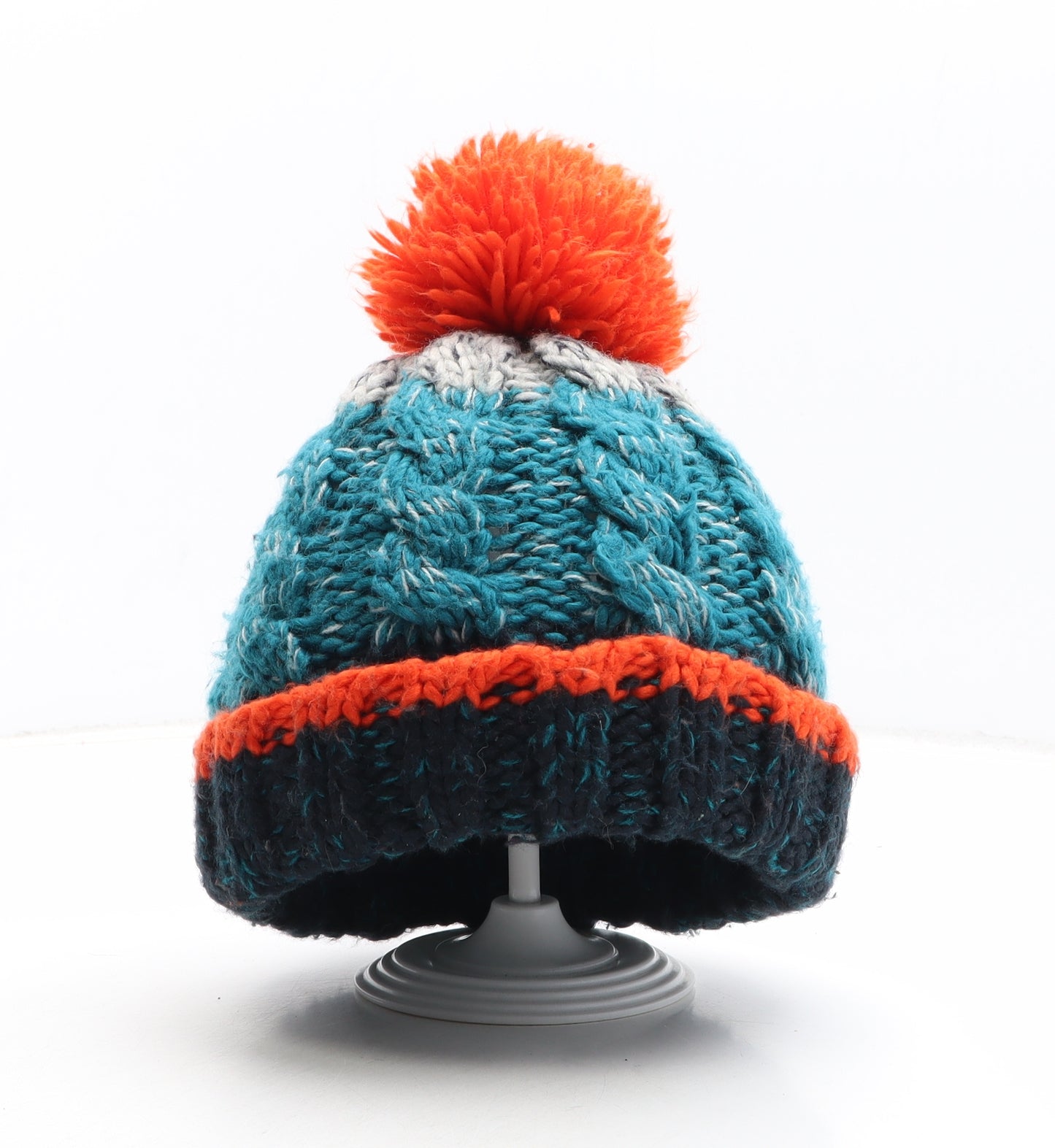 F&F Boys Green Colourblock Acrylic Bobble Hat One Size