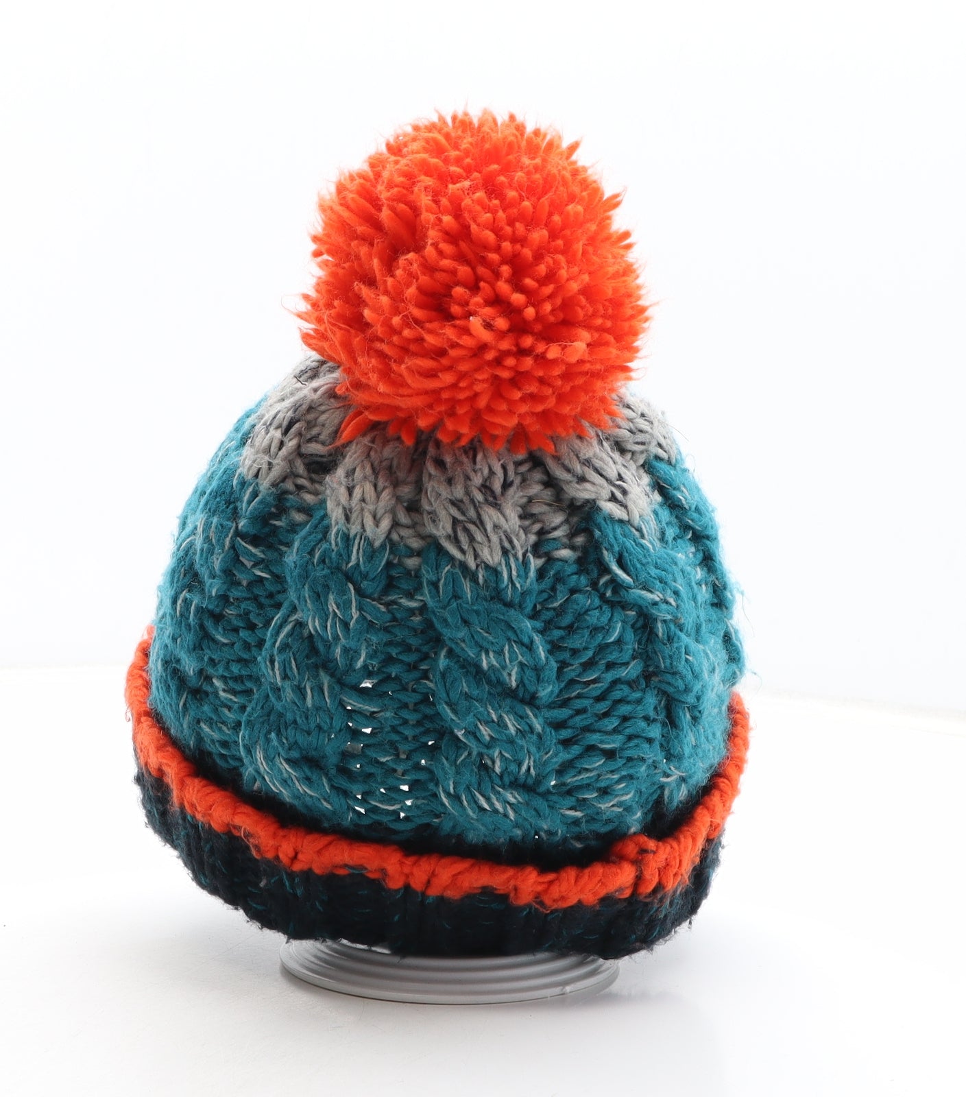 F&F Boys Green Colourblock Acrylic Bobble Hat One Size