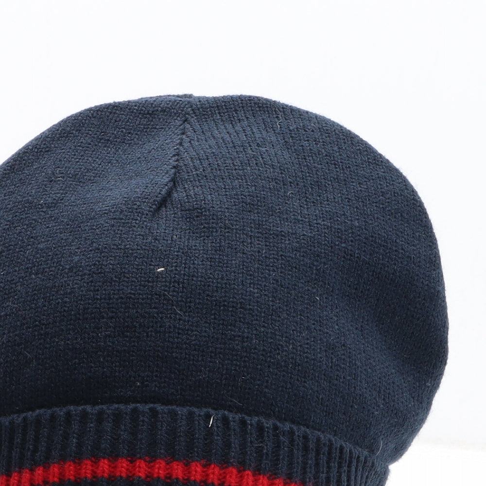 Preworn Womens Blue Colourblock Acrylic Beanie One Size