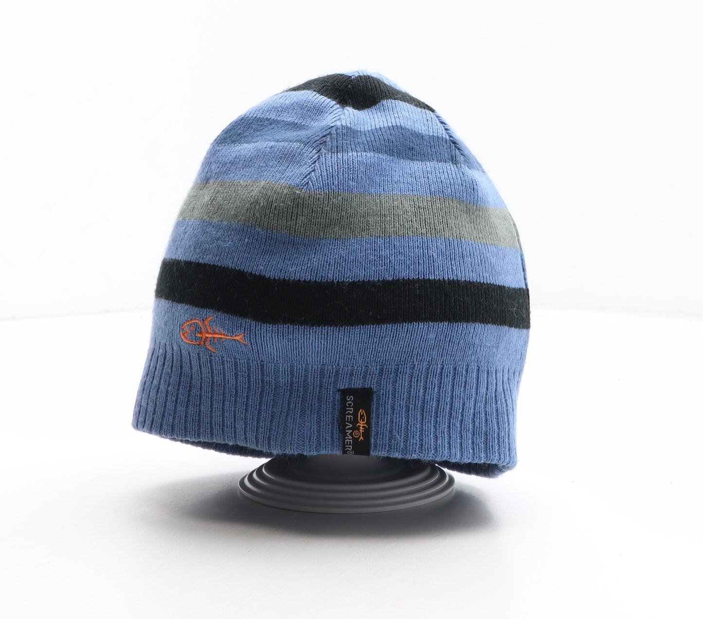 Screamer Mens Blue Striped Acrylic Beanie One Size