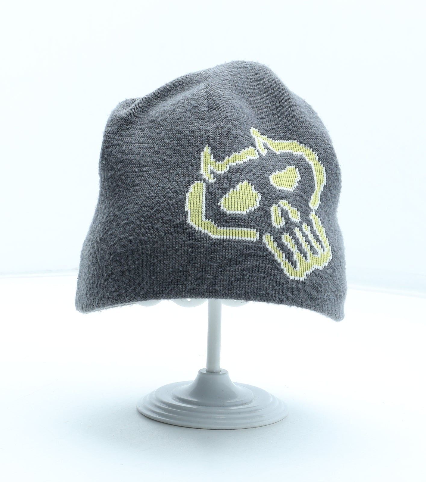 Preworn Boys Grey Acrylic Beanie Size S - Skull