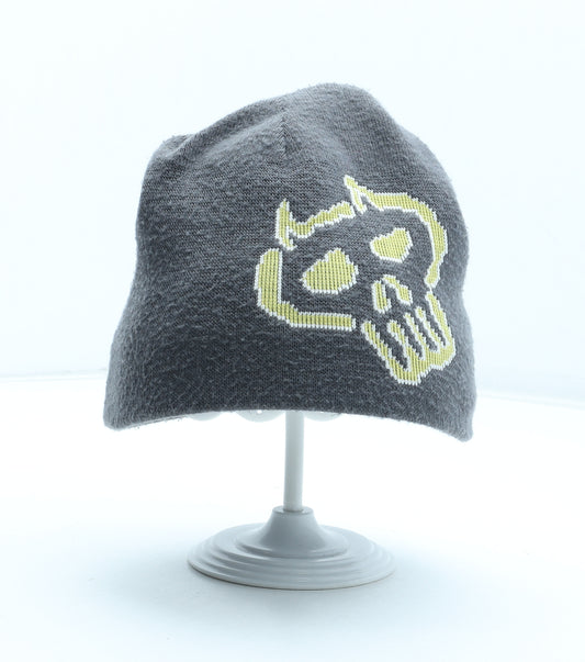 Preworn Boys Grey Acrylic Beanie Size S - Skull