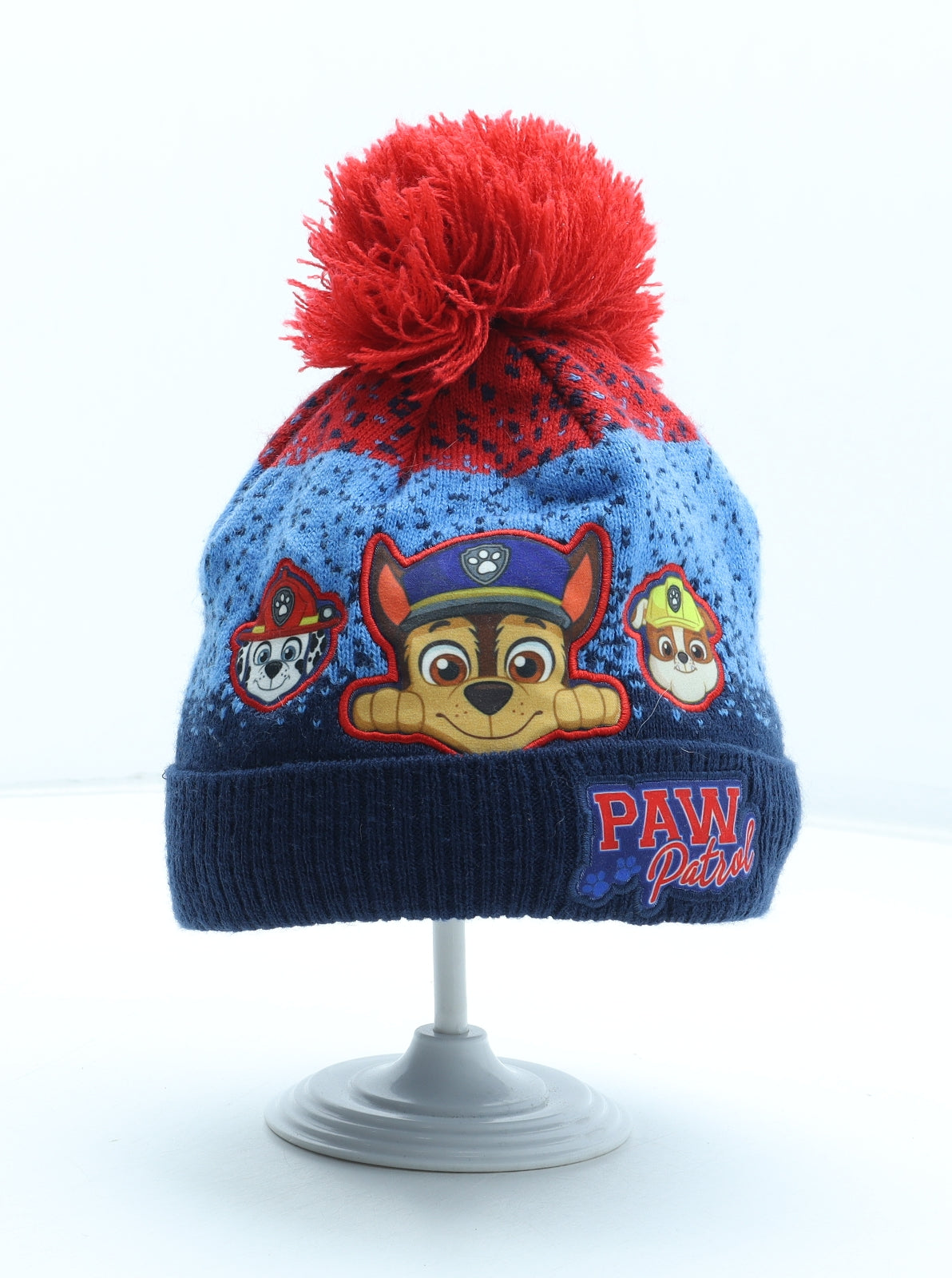 George Boys Blue Geometric Acrylic Bobble Hat Size S - Paw Patrol Size 1-3 years