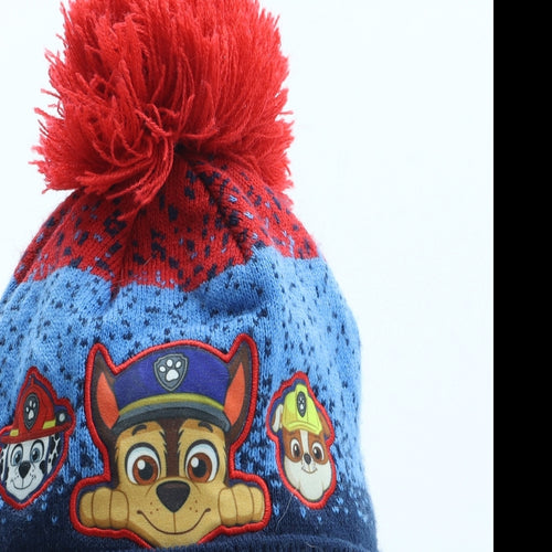 George Boys Blue Geometric Acrylic Bobble Hat Size S - Paw Patrol Size 1-3 years
