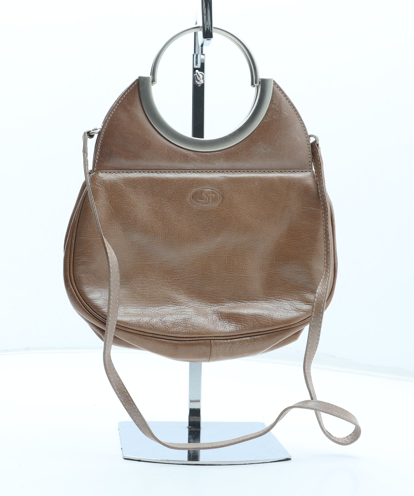 Preworn Womens Brown Leather Top Handle Bag Size Small