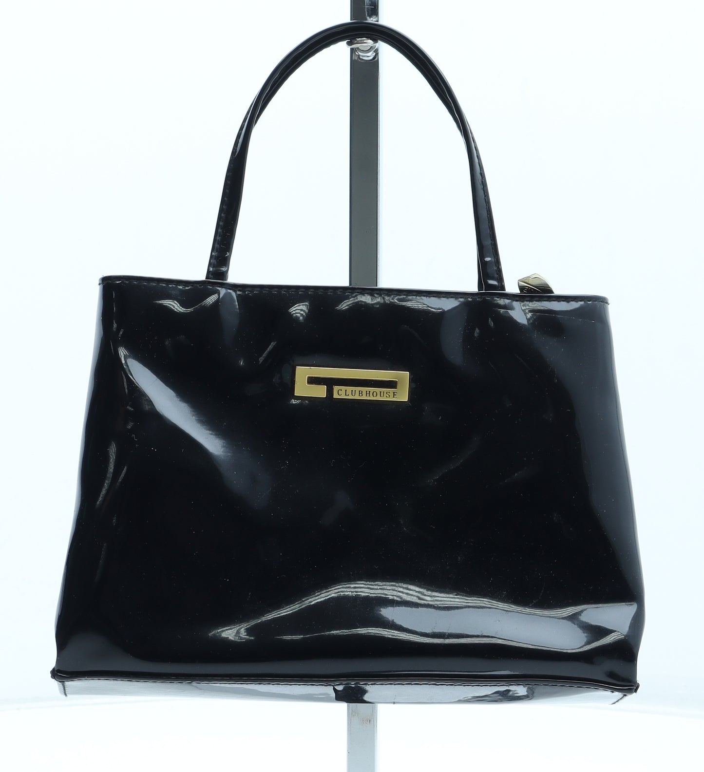 Clubhouse Womens Black Polyurethane Shoulder Bag Size Small