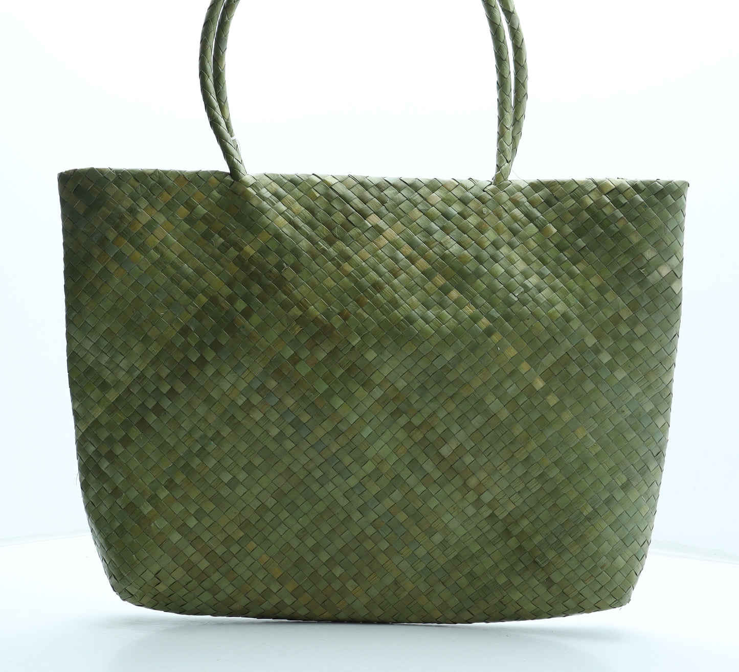 Preworn Womens Green Straw Top Handle Bag Size Large
