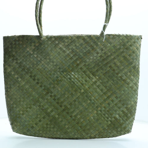 Preworn Womens Green Straw Top Handle Bag Size Large