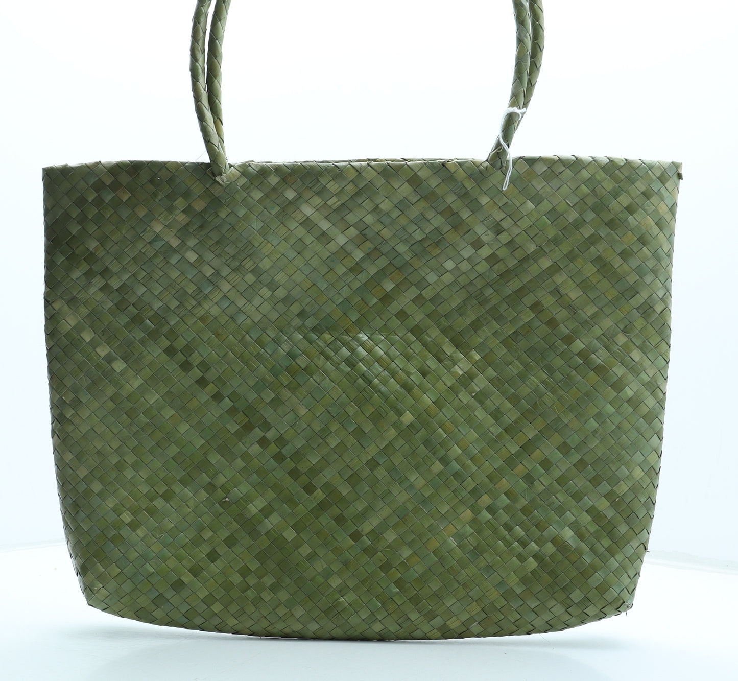 Preworn Womens Green Straw Top Handle Bag Size Large