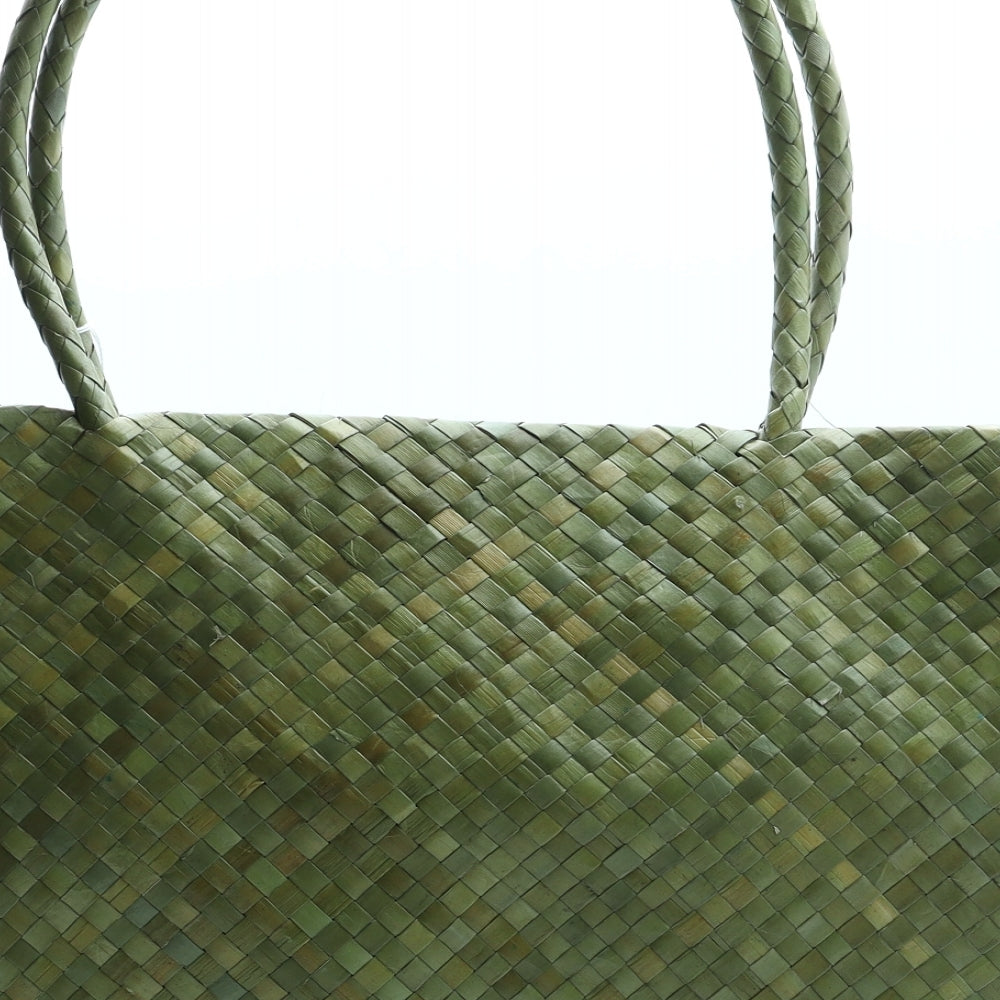 Preworn Womens Green Straw Top Handle Bag Size Large