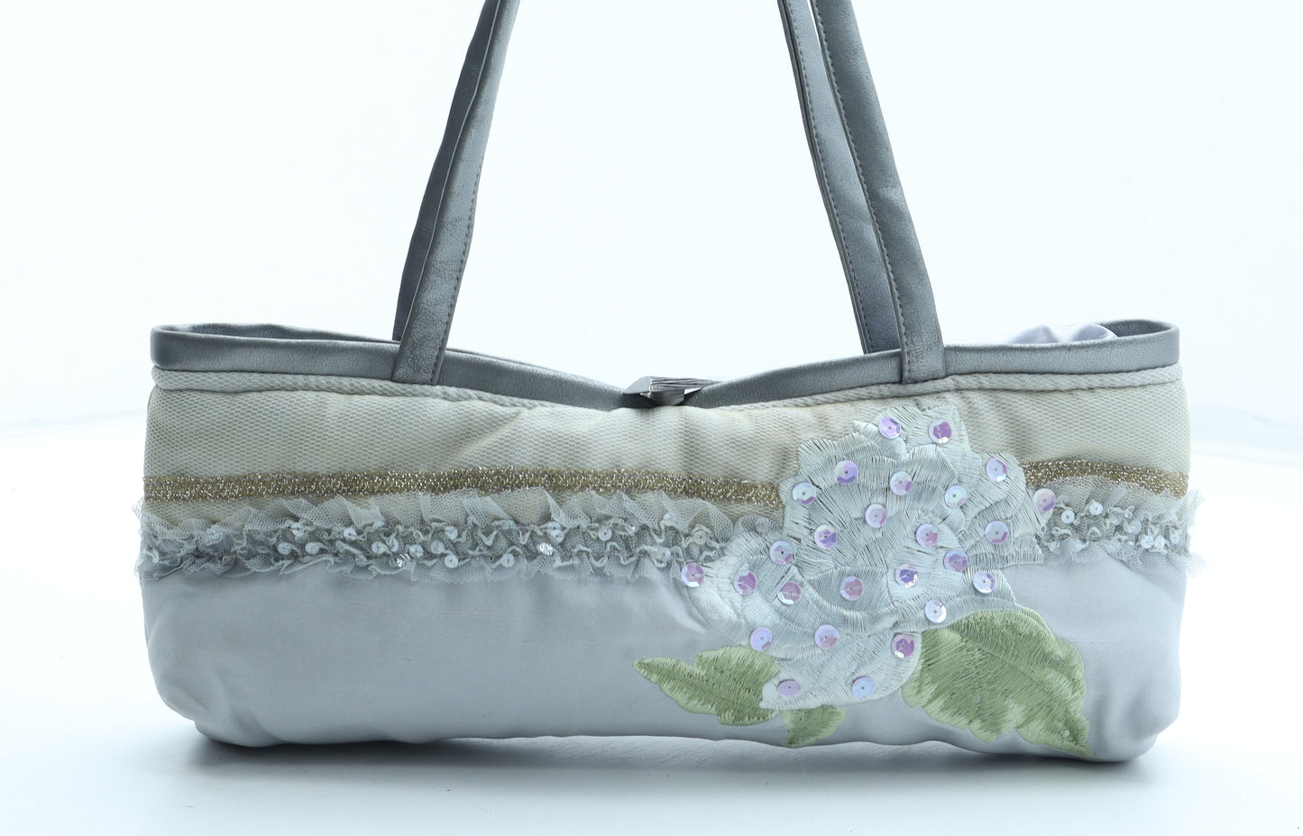 Preworn Womens Grey Floral Polyester Tote Size Small