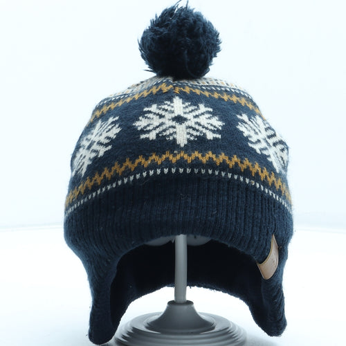 H&M Boys Blue Fair Isle Acrylic Bobble Hat Size S - Size 2-4 Years
