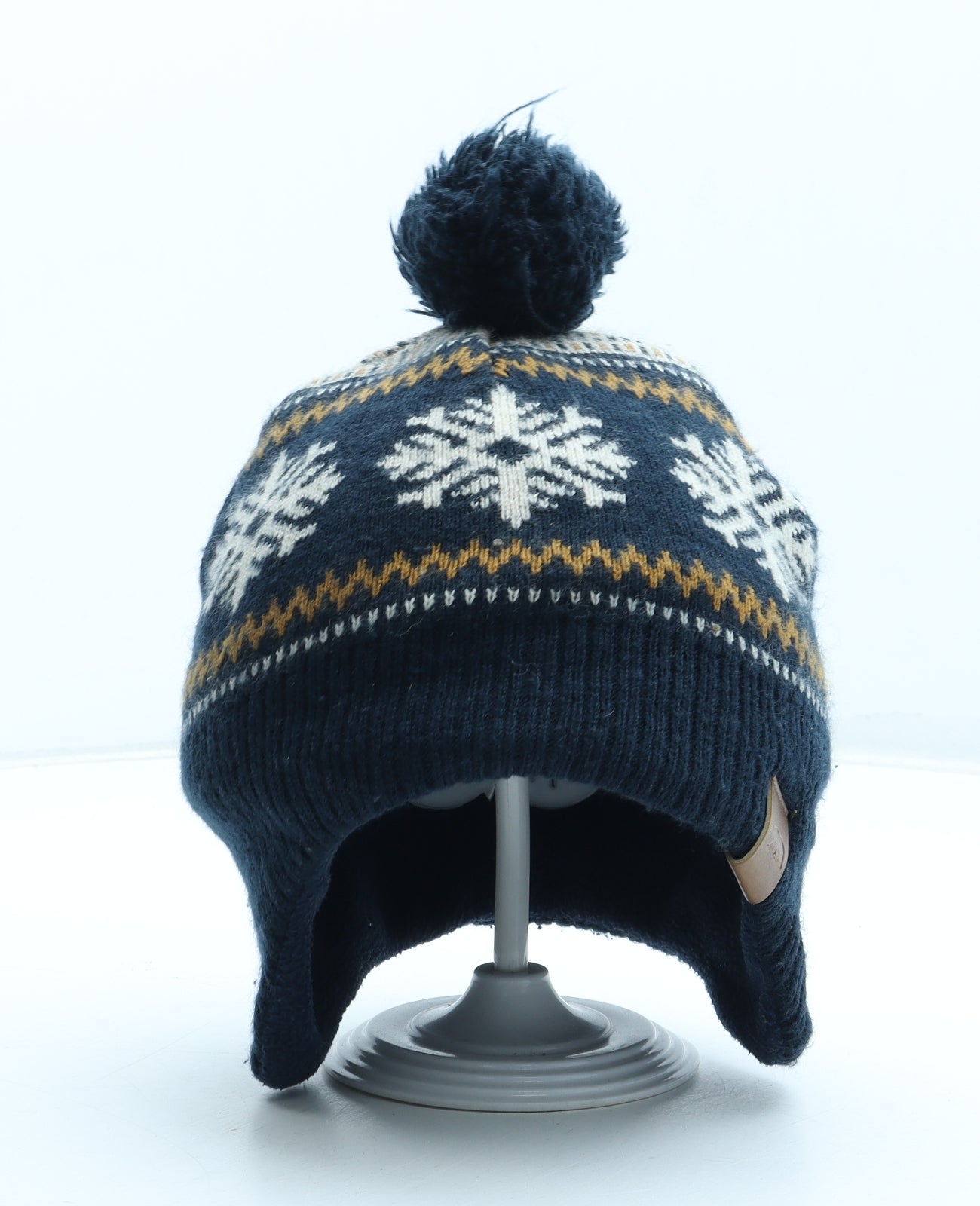 H&M Boys Blue Fair Isle Acrylic Bobble Hat Size S - Size 2-4 Years