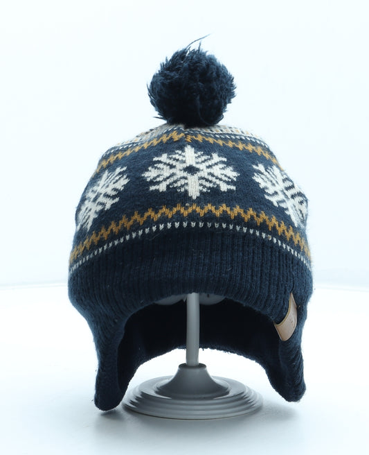 H&M Boys Blue Fair Isle Acrylic Bobble Hat Size S - Size 2-4 Years