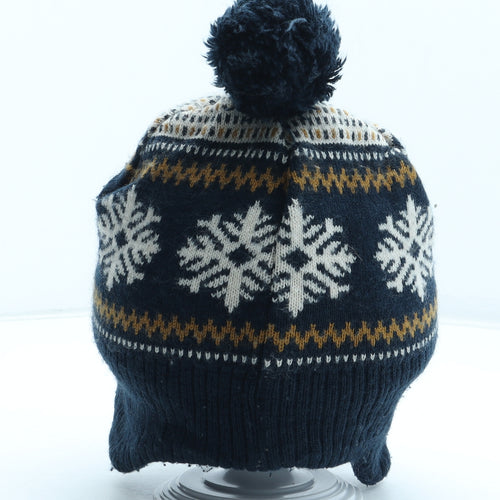 H&M Boys Blue Fair Isle Acrylic Bobble Hat Size S - Size 2-4 Years