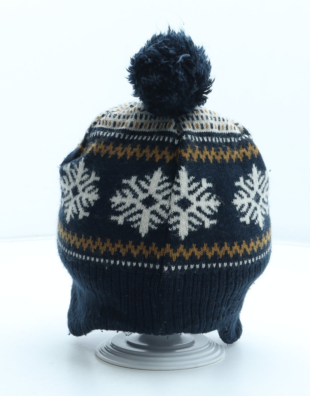 H&M Boys Blue Fair Isle Acrylic Bobble Hat Size S - Size 2-4 Years