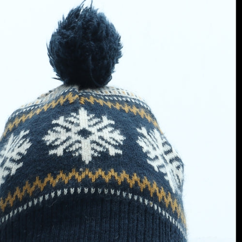 H&M Boys Blue Fair Isle Acrylic Bobble Hat Size S - Size 2-4 Years