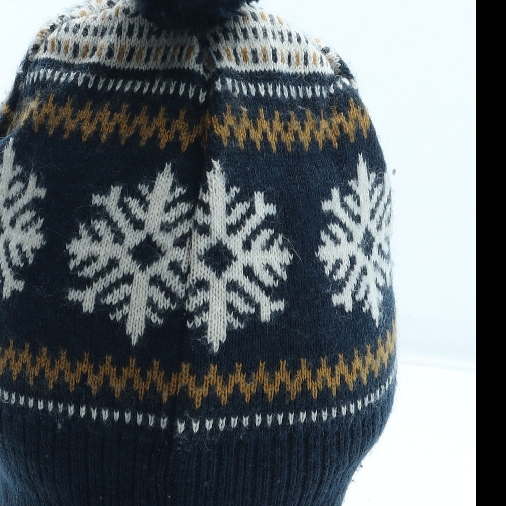 H&M Boys Blue Fair Isle Acrylic Bobble Hat Size S - Size 2-4 Years