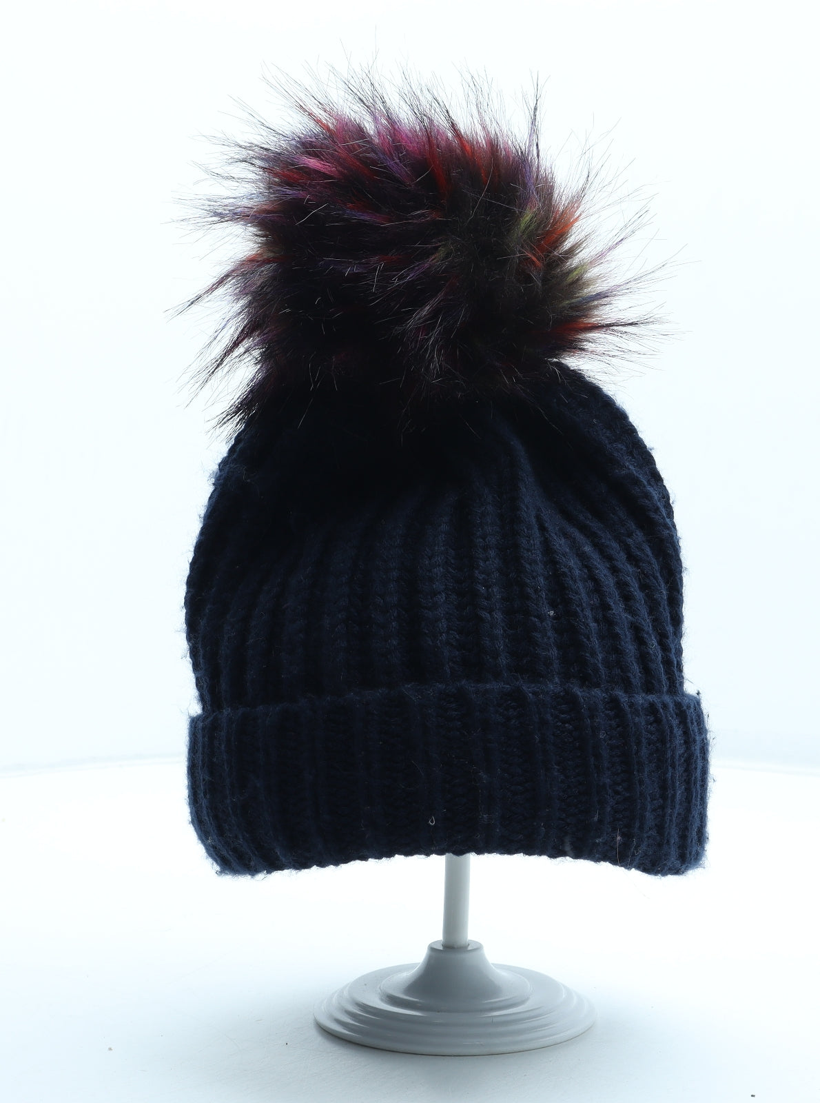 F&F Womens Blue Acrylic Bobble Hat One Size