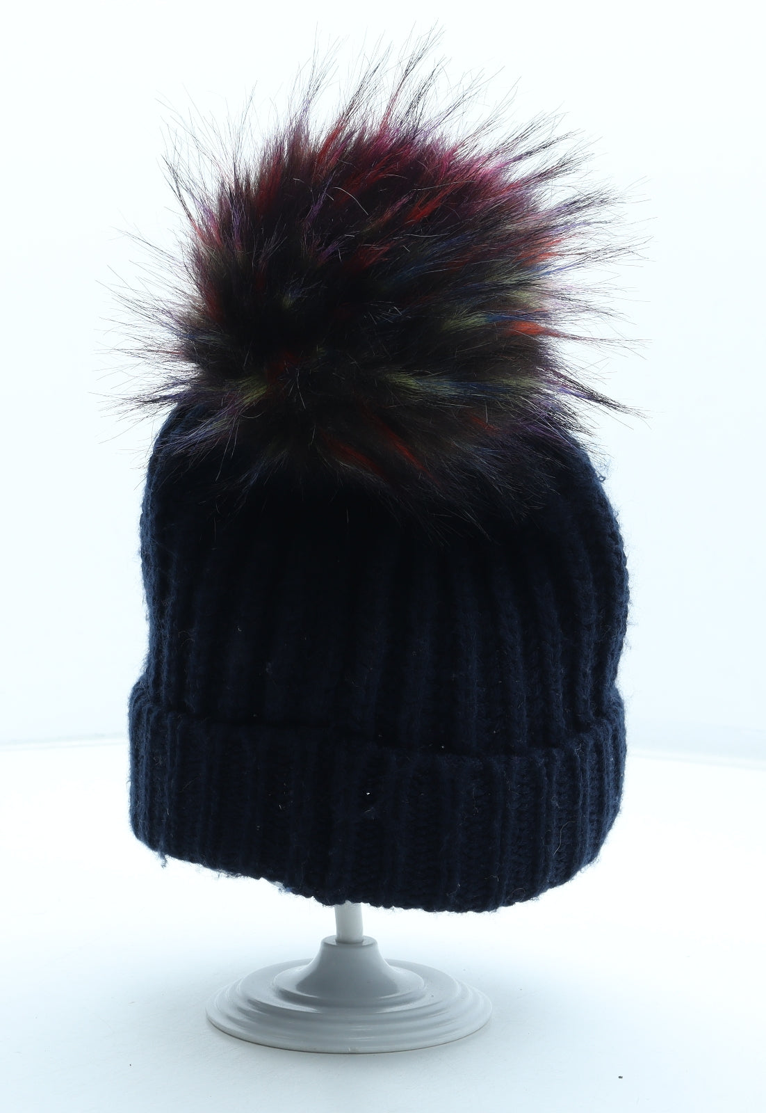 F&F Womens Blue Acrylic Bobble Hat One Size