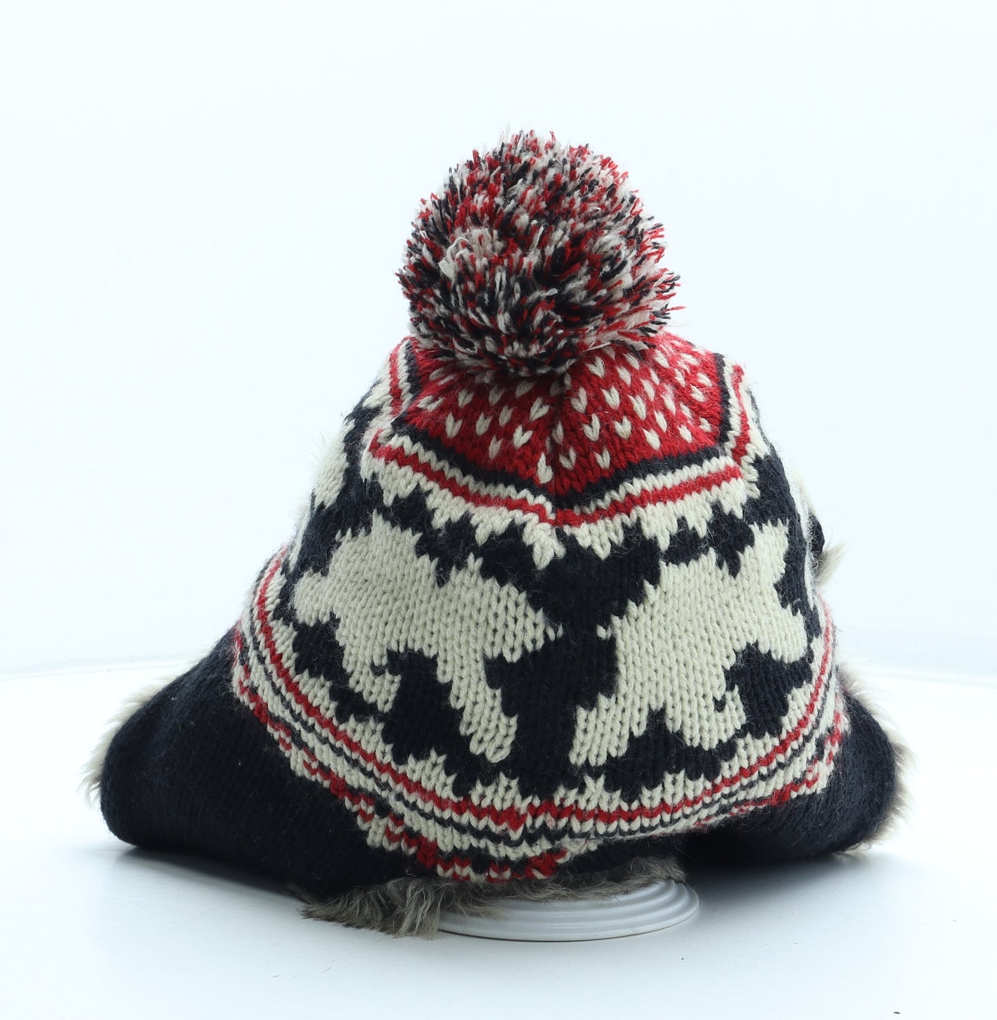 NEXT Mens Multicoloured Fair Isle Acrylic Winter Hat Size S - Faux Fur Trim