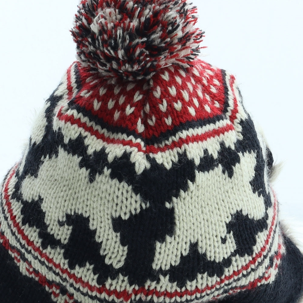 NEXT Mens Multicoloured Fair Isle Acrylic Winter Hat Size S - Faux Fur Trim