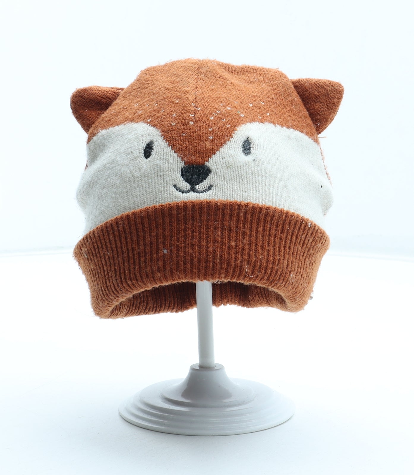 F&F Girls Orange Acrylic Beanie Size S - Fox Size 6-12 Years