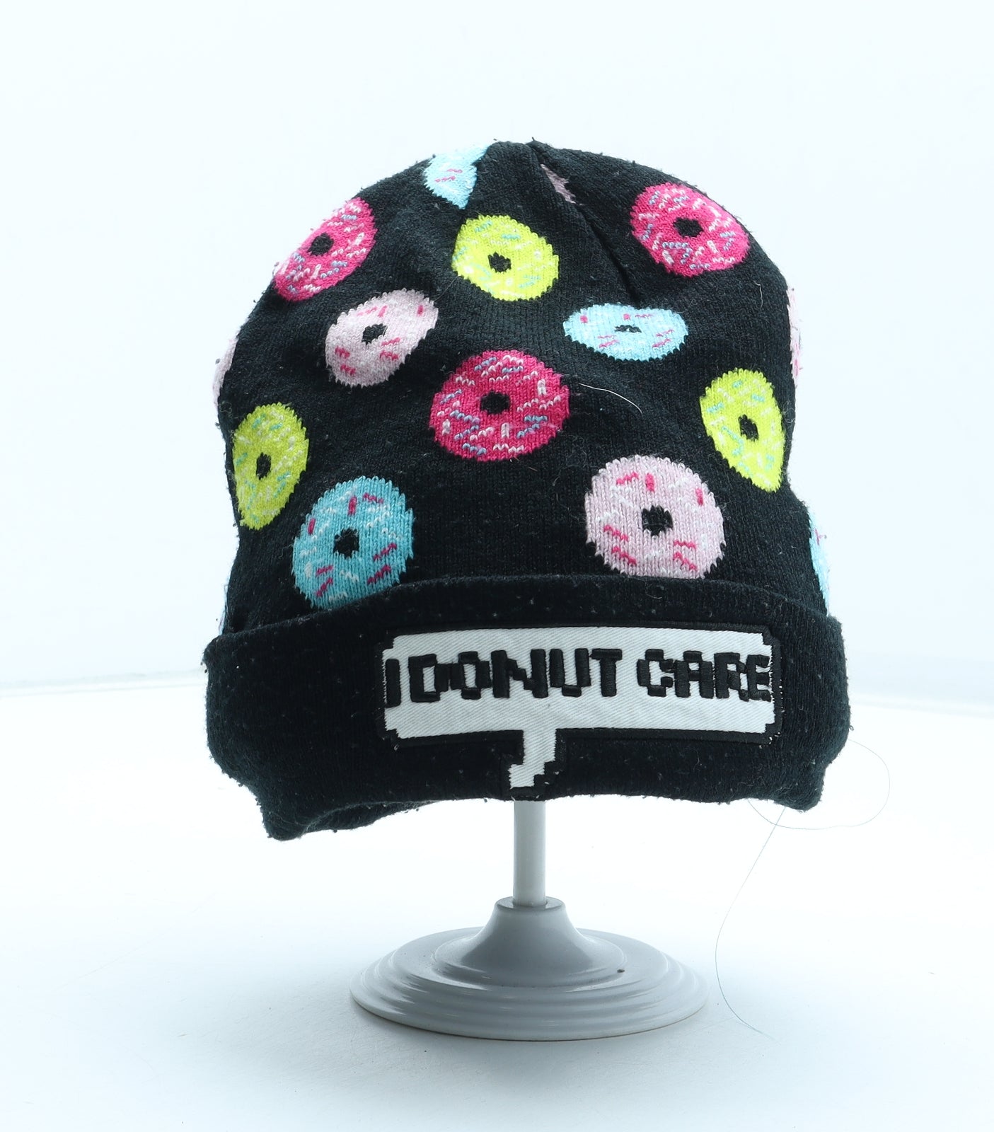 H&M Womens Multicoloured Geometric Acrylic Beanie One Size - Doughnut Pattern