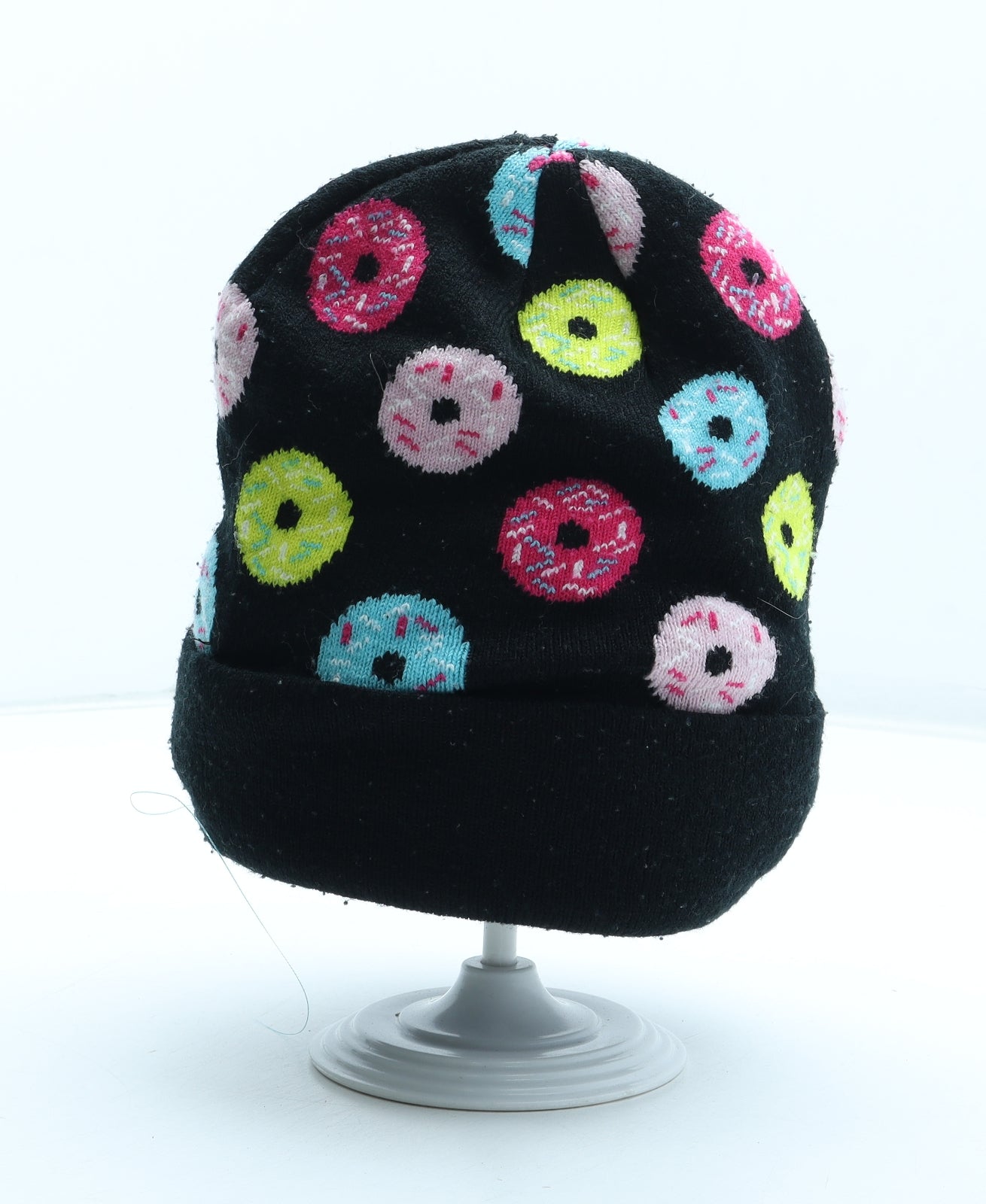 H&M Womens Multicoloured Geometric Acrylic Beanie One Size - Doughnut Pattern