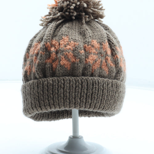 Preworn Boys Brown Fair Isle Acrylic Bobble Hat Size S