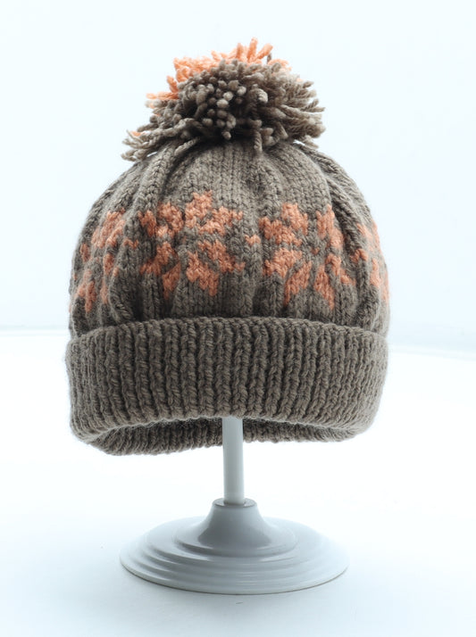 Preworn Boys Brown Fair Isle Acrylic Bobble Hat Size S